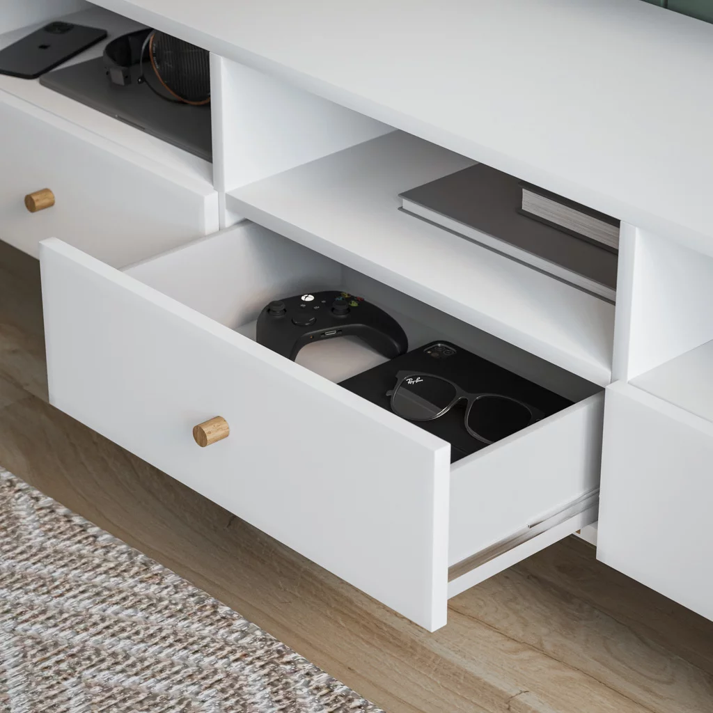 SZAFKA RTV KOMODA AHOLA styl SKANDYNAWSKI biała - obrazek 3