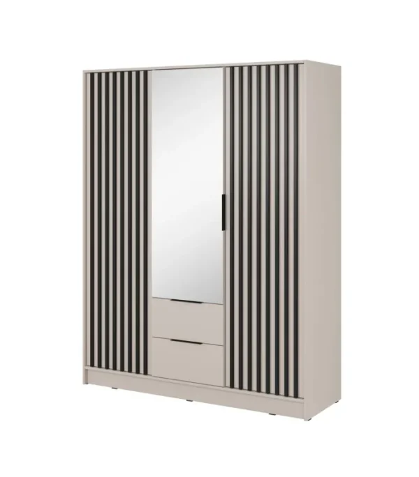 Szafa NELLY 3D z lustrem kaszmir/czarny lamele – elegancja i funkcjonalność