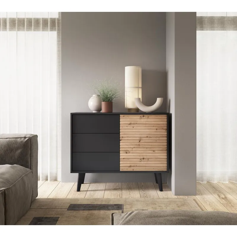 Komoda WILLOW KSZ-104 czarna/dąb artisan – elegancja i funkcjonalność - obrazek 2