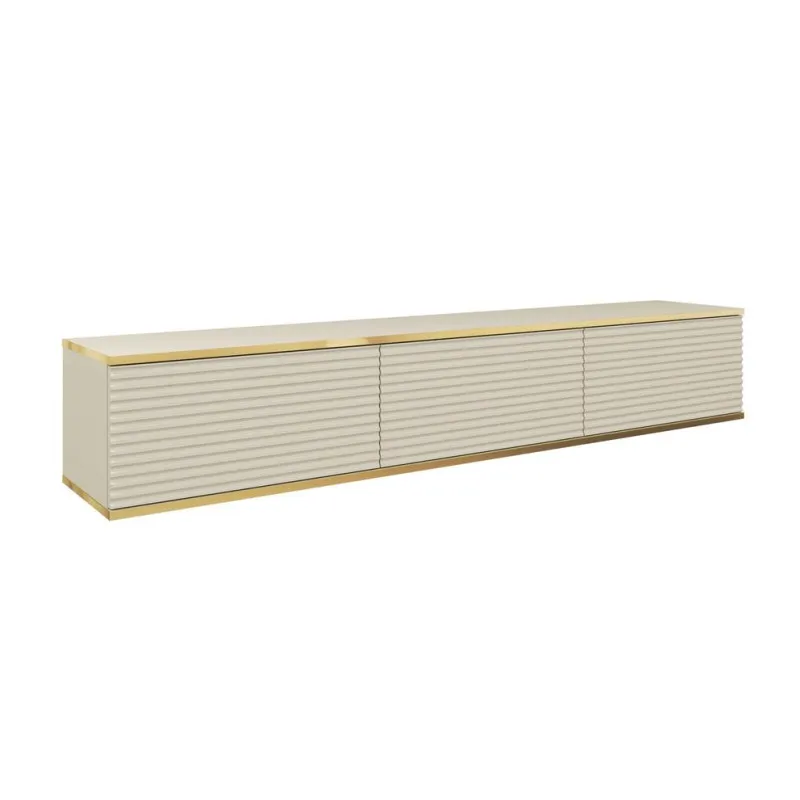 Beżowa szafka RTV ORO MDF 175cm lamele – elegancja i funkcjonalność