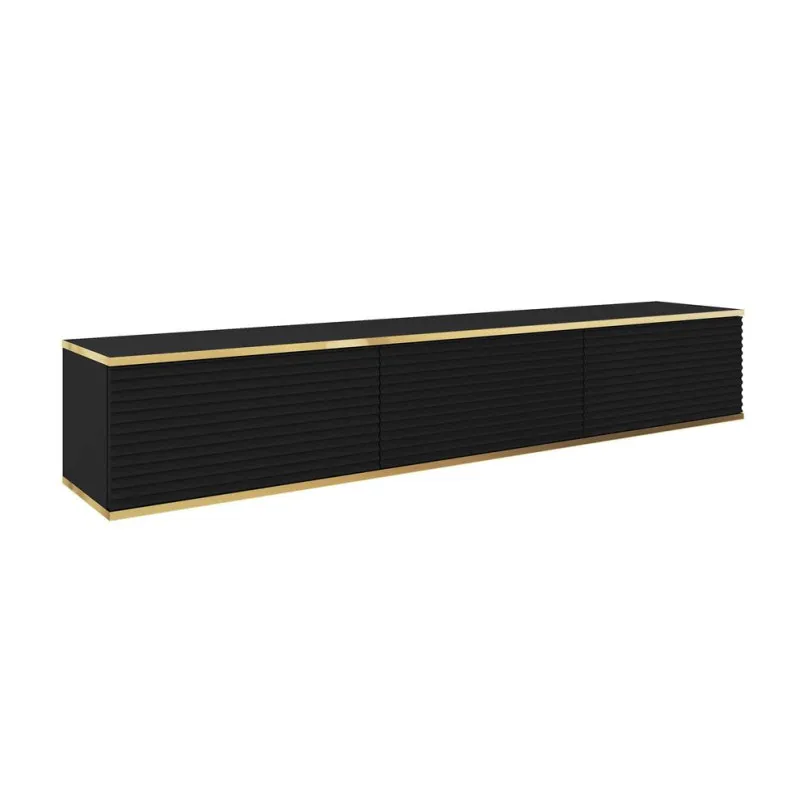 Czarna szafka RTV ORO MDF 175cm lamele – elegancja i funkcjonalność