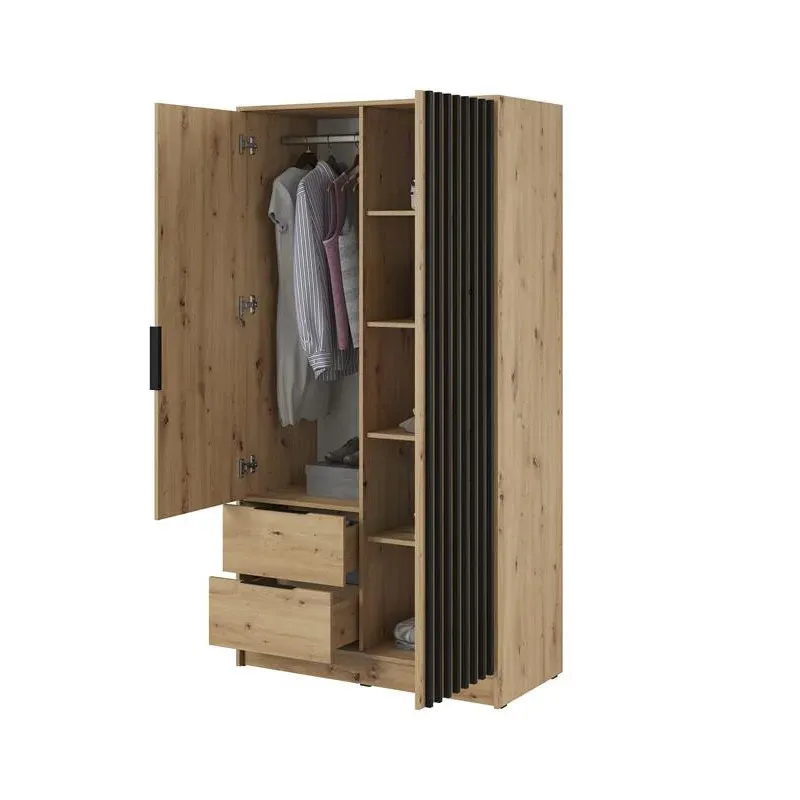 Szafa NELLY 2D dąb artisan/czarny lamele – elegancja i funkcjonalność - obrazek 3