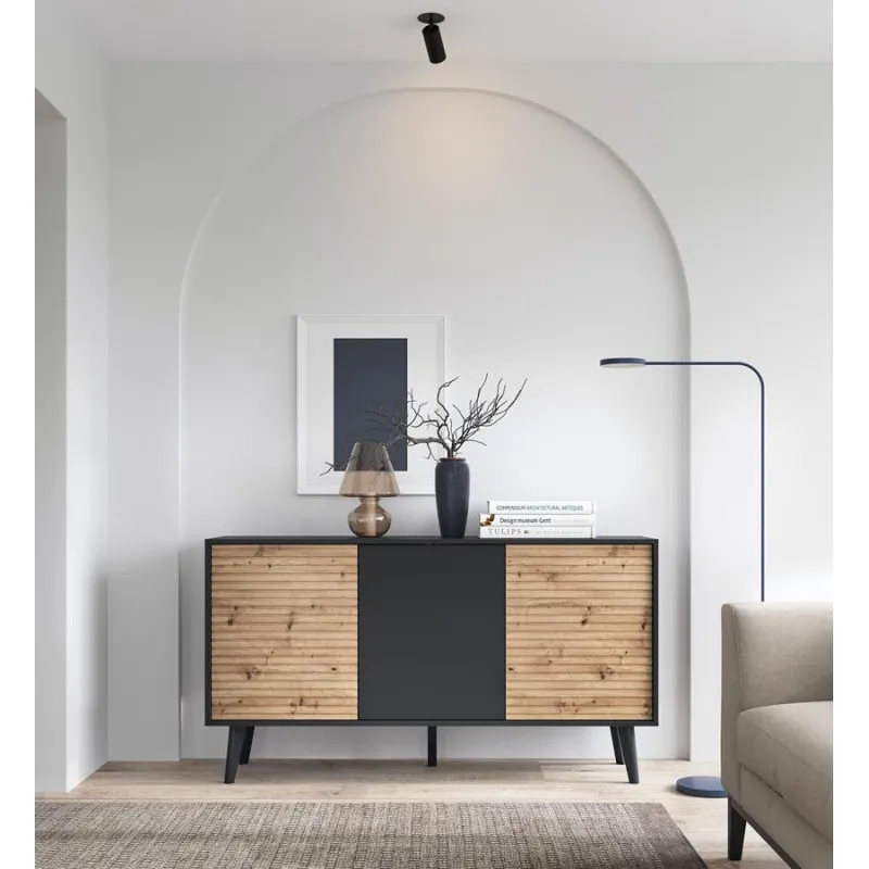 Komoda WILLOW K-154 czarna/dąb artisan – elegancja i funkcjonalność - obrazek 2