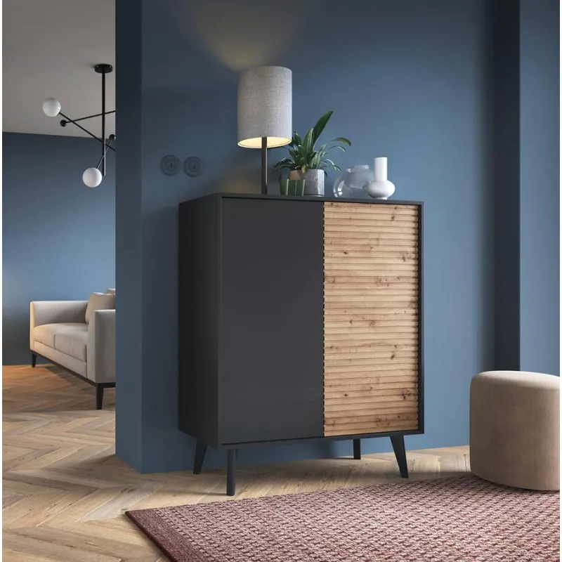 Komoda WILLOW KD-104 czarna/dąb artisan – elegancja i funkcjonalność - obrazek 2