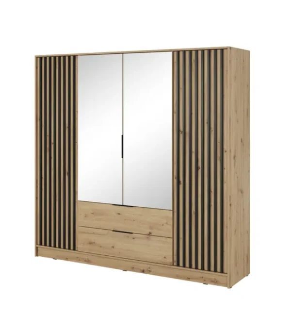 Szafa NELLY 4D z lustrem dąb artisan/czarny lamele – elegancja i funkcjonalność