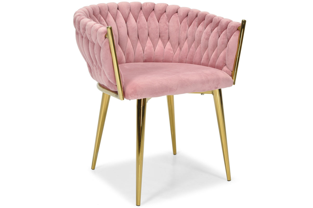 Krzesło glamour welurowe plecione ROSA - pudrowy róż