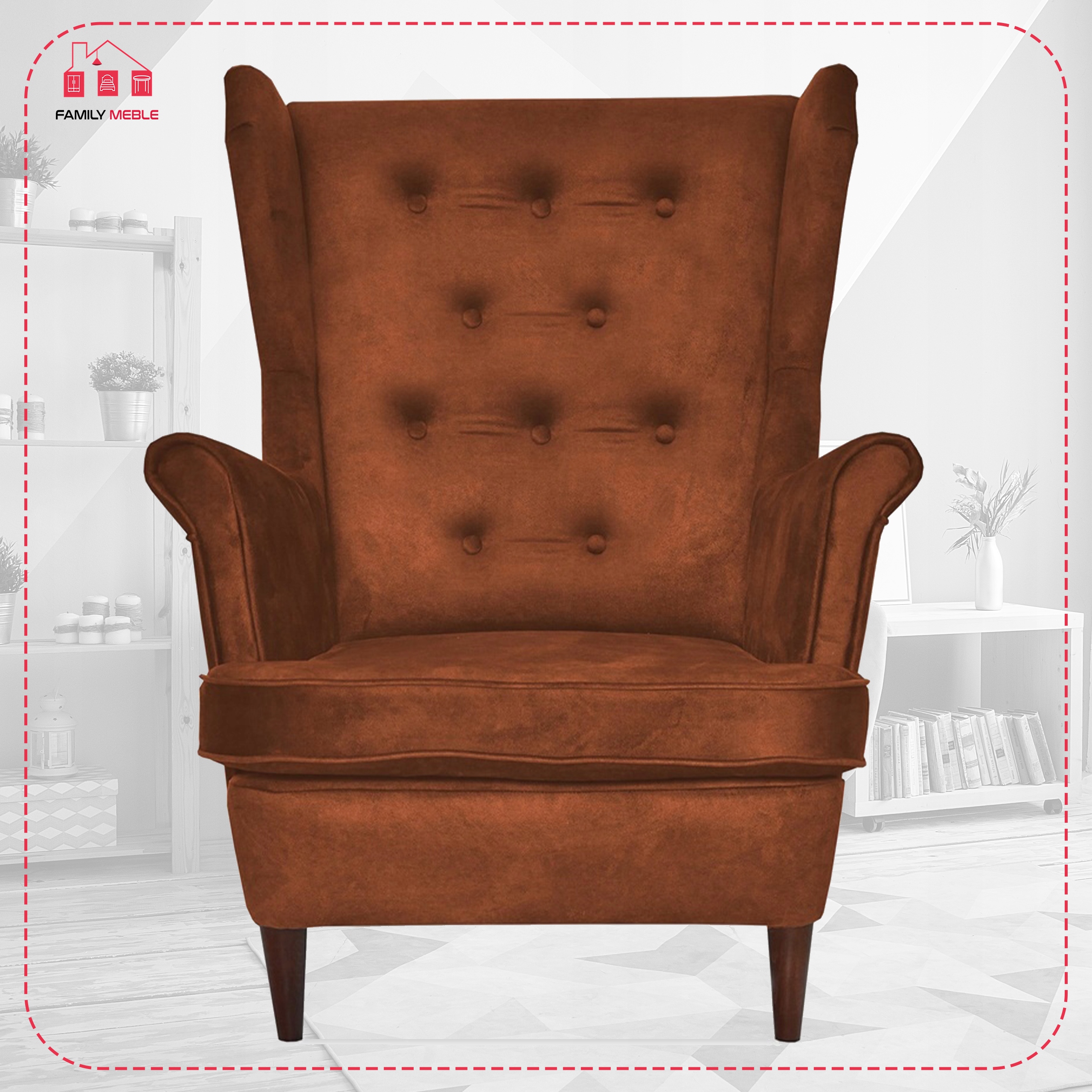 Fotel uszak Diana skandynawski Family Meble miedziany miły w dotyku rudy - obrazek 2