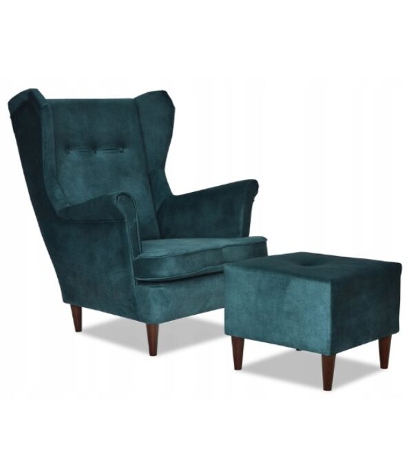 Fotel uszak Diana z podnóżkiem skandynawski Family Meble turkus ciemny