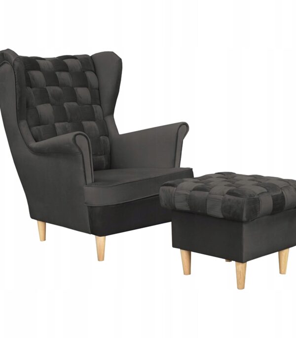 Fotel uszak Carol z podnóżkiem skandynawski Family Meble ciemny grafit