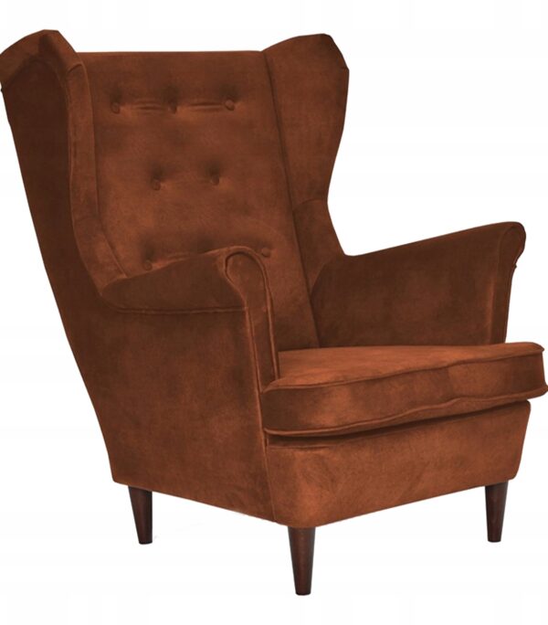 Fotel uszak Diana skandynawski Family Meble miedziany miły w dotyku rudy