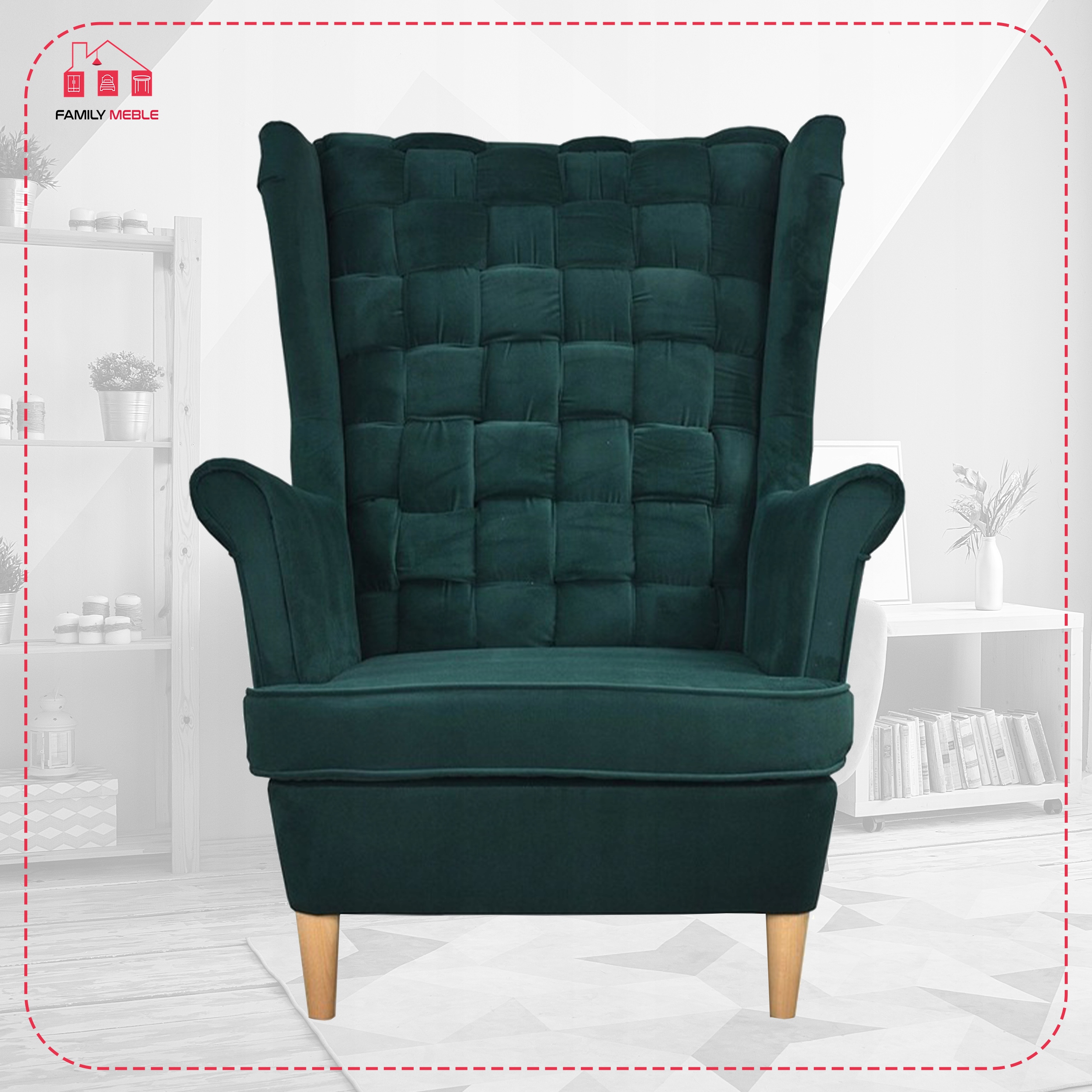 Fotel uszak Carol skandynawski Family Meble butelkowa zieleń - obrazek 3