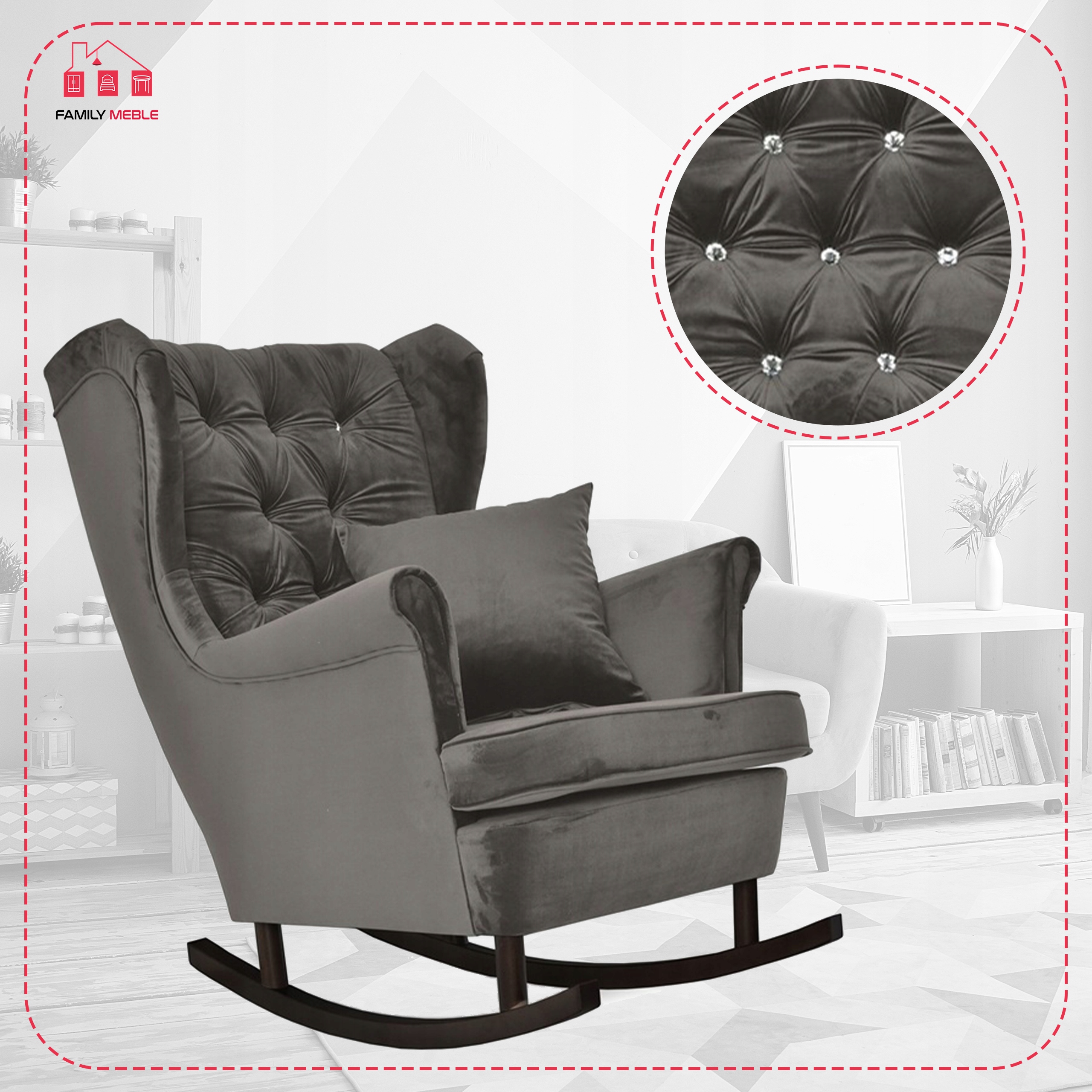 Fotel uszak Gaja bujany skandynawski Family Mebl brunatny szaro czarny - obrazek 6