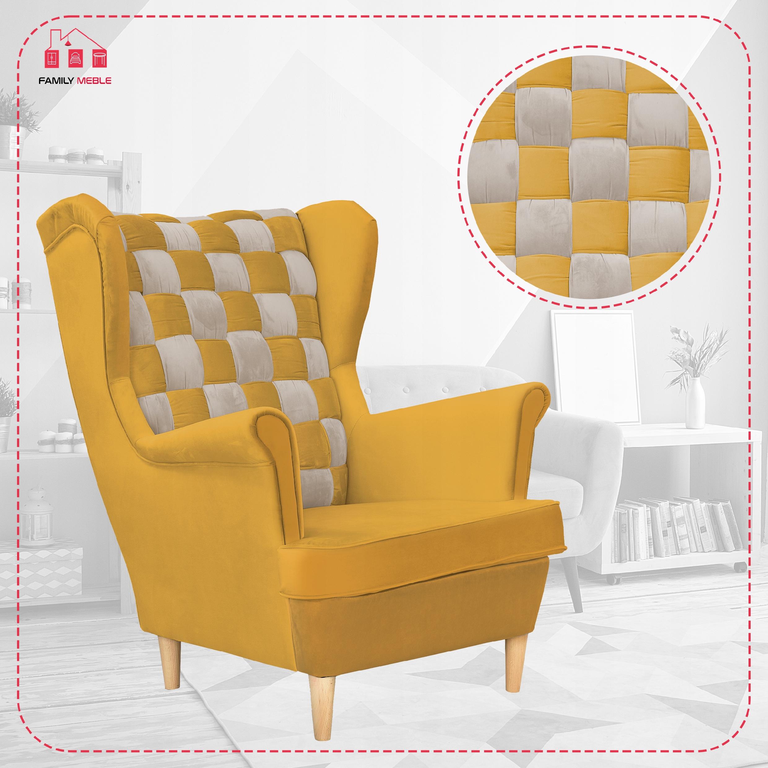 Fotel uszak Carol Duo skandynawski Family Meble miodowo siwy paski - obrazek 5