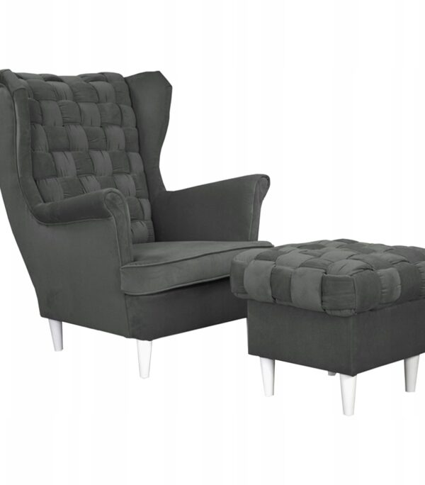Fotel uszak Carol z podnóżkiem skandynawski Family Meble ciemny szary