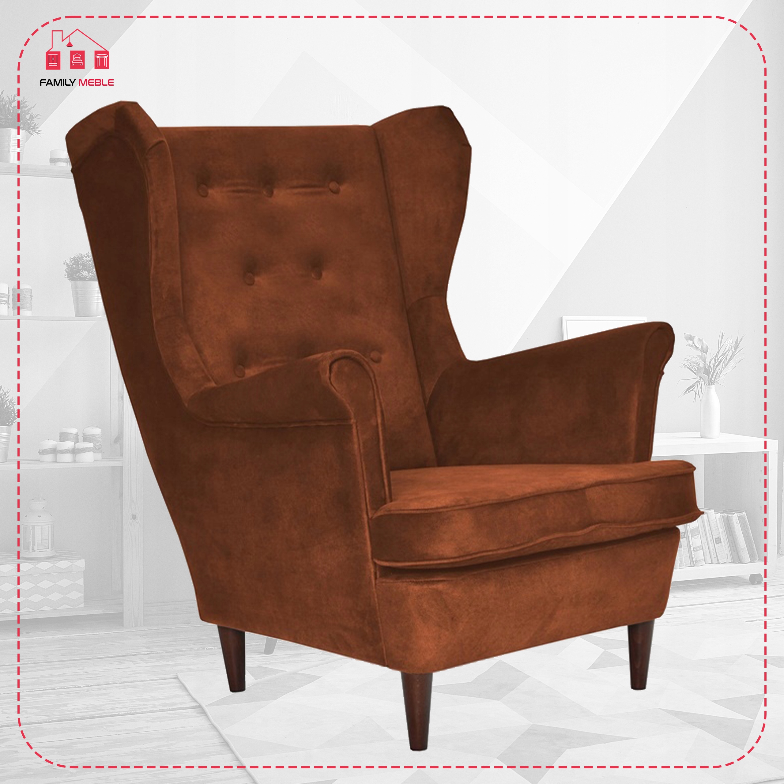 Fotel uszak Diana skandynawski Family Meble miedziany miły w dotyku rudy - obrazek 3