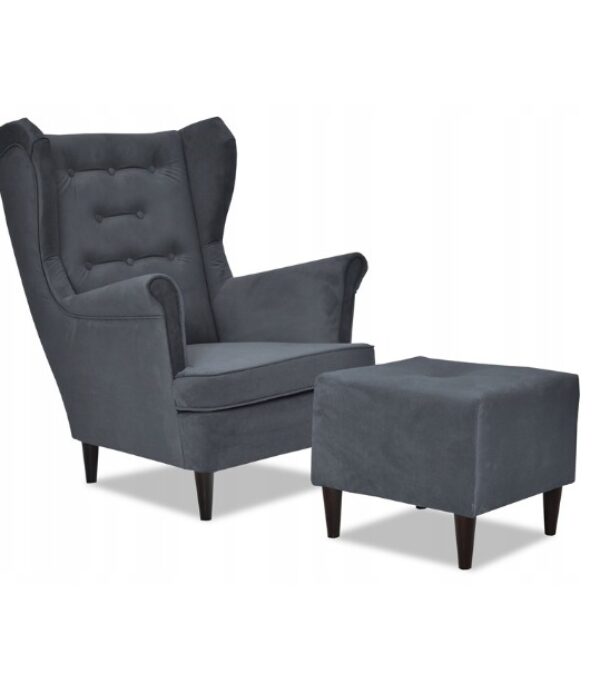 Fotel uszak Diana z podnóżkiem skandynawski Family Meble antracytowy