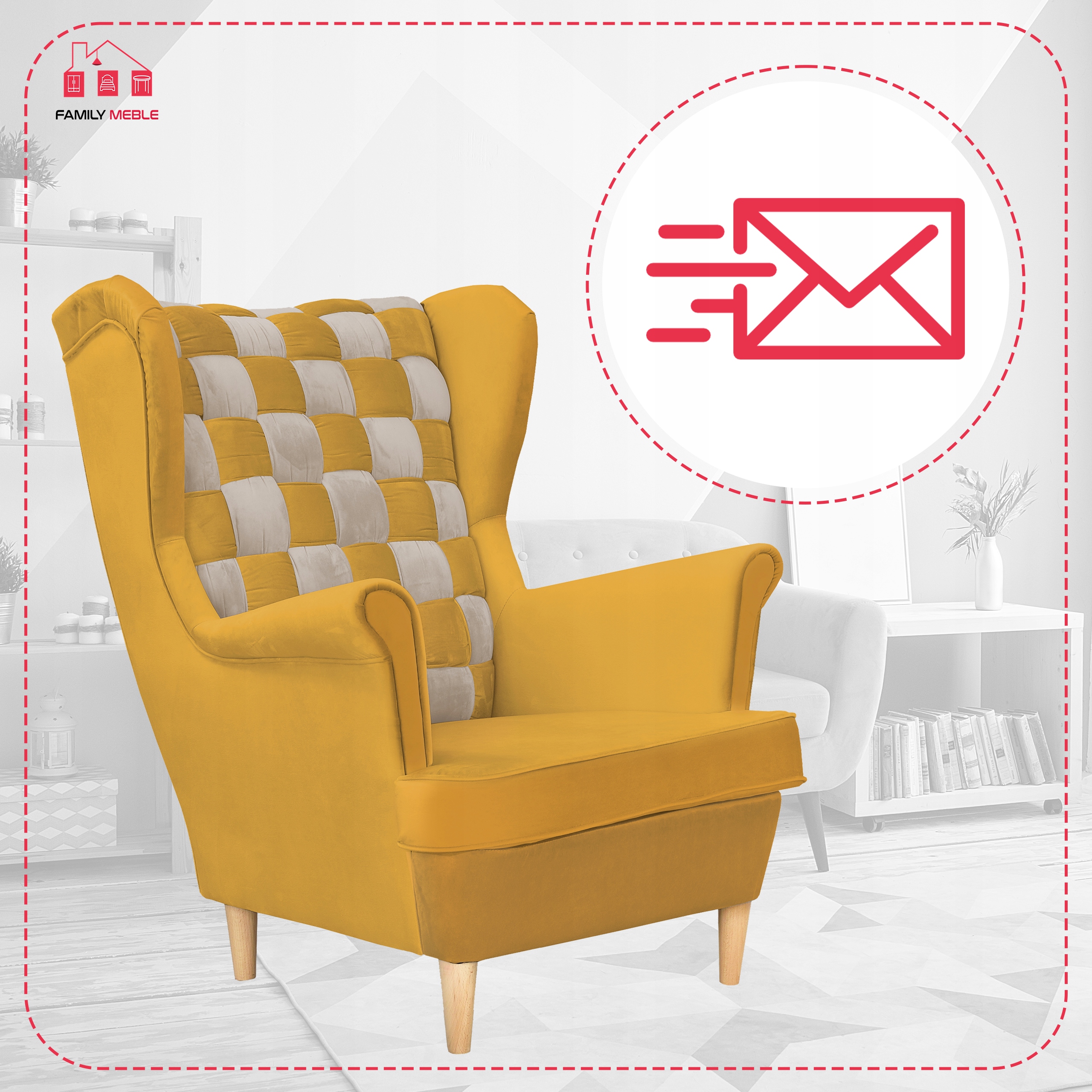 Fotel uszak Carol Duo skandynawski Family Meble miodowo siwy paski - obrazek 4