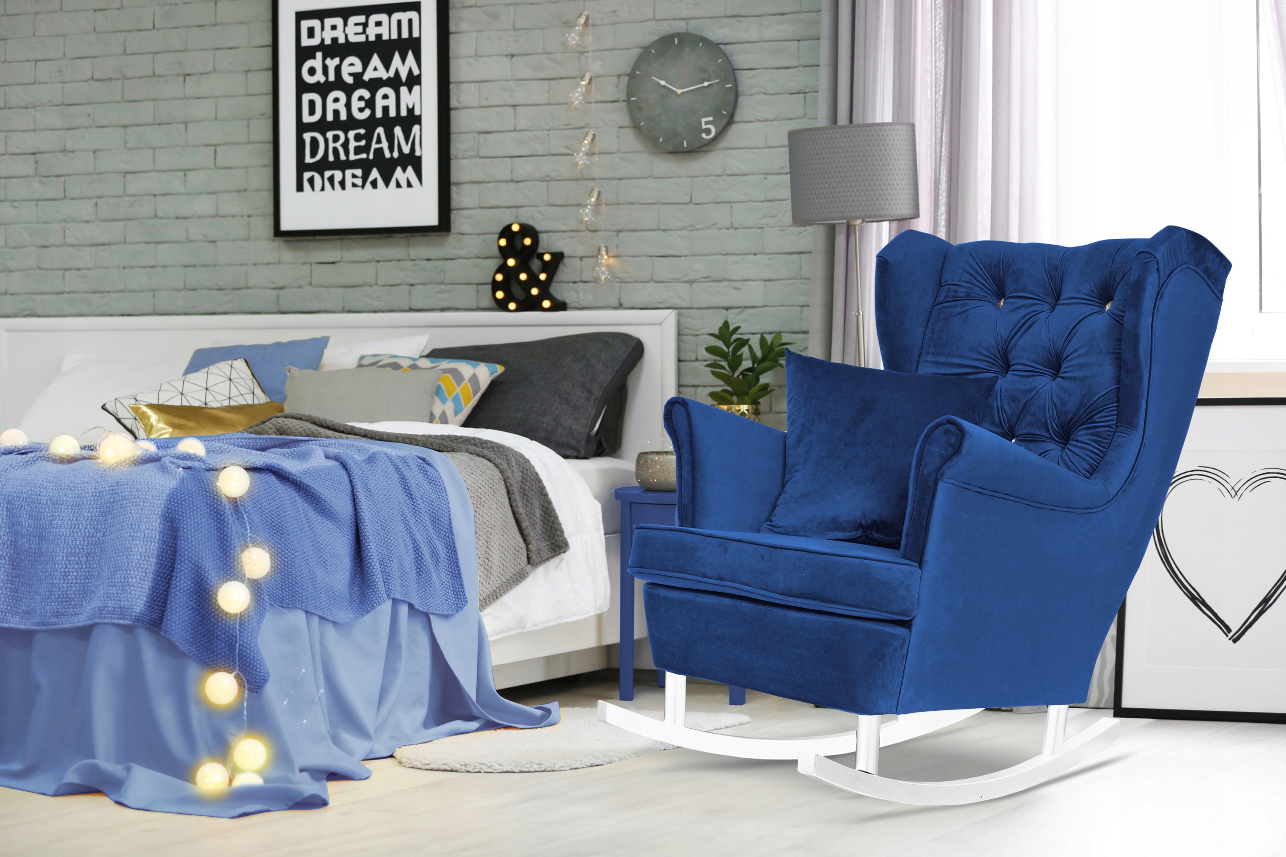 Fotel uszak Carol skandynawski Family Meble błękitno szary aksamit - obrazek 6