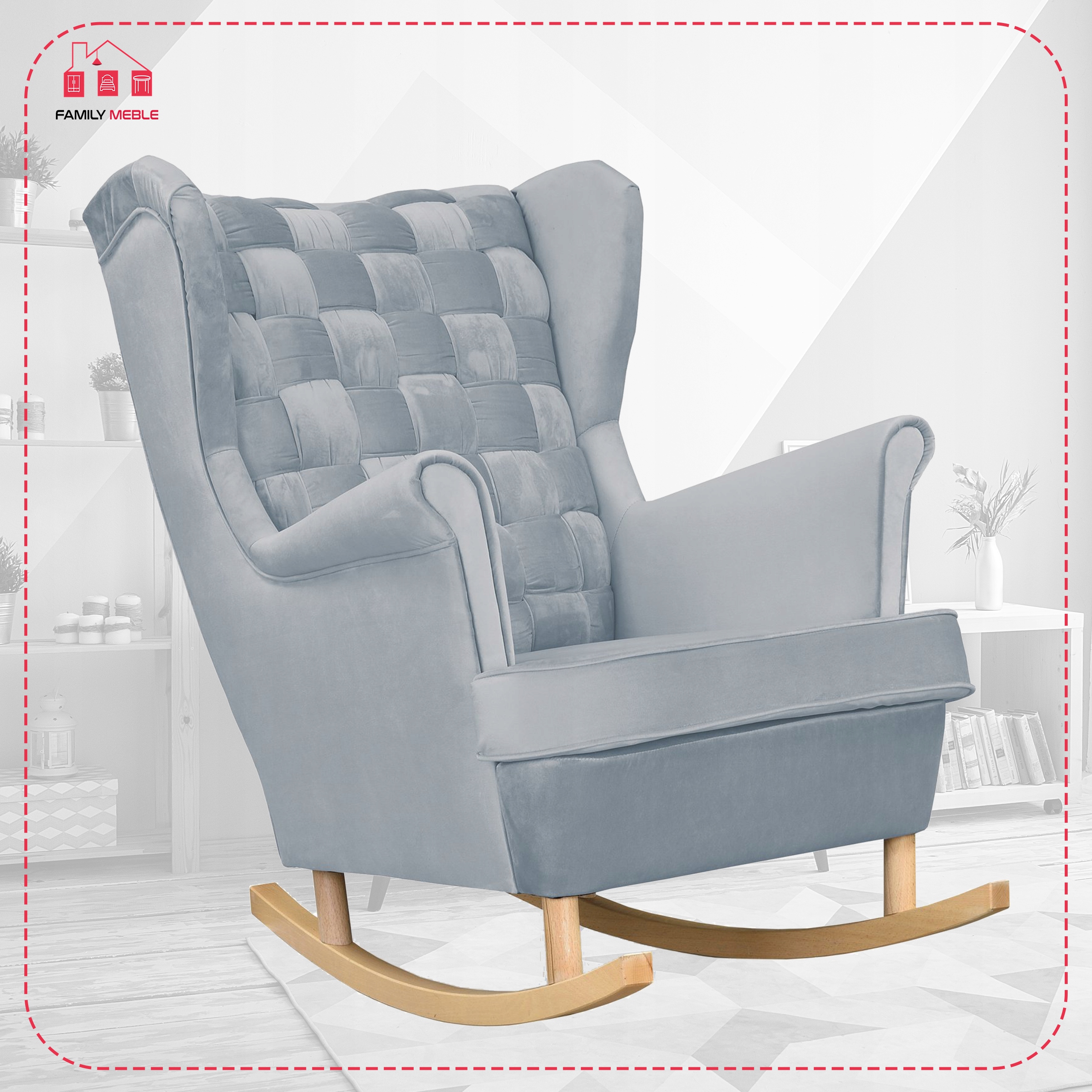 Fotel uszak Carol bujany skandynawski Family Meble stalowy, siwy jasny - obrazek 3