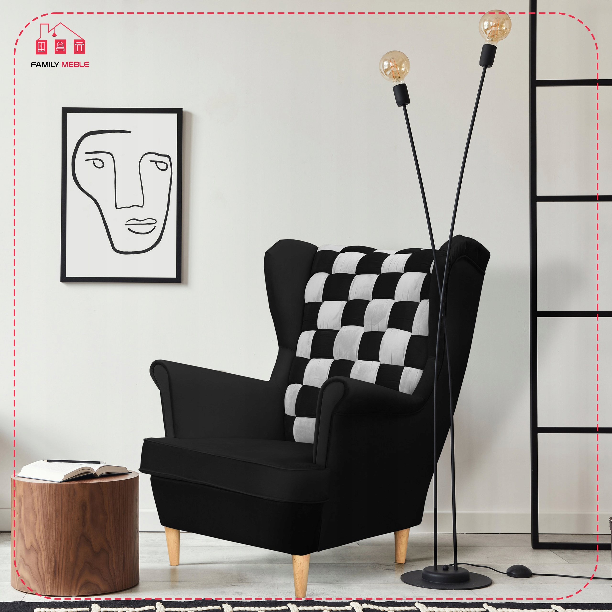 Fotel uszak Carol Duo skandynawski Family Meble miodowo siwy paski - obrazek 8