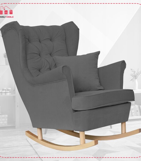Fotel uszak Gaja bujany skandynawski Family Meble szary welur wygodny