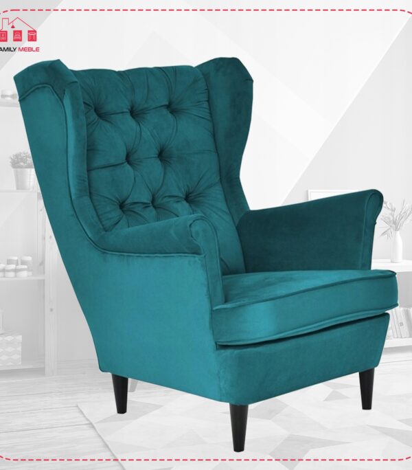 Fotel uszak skandynawski Gaja Family Meble turkusowy niebieski WELUR