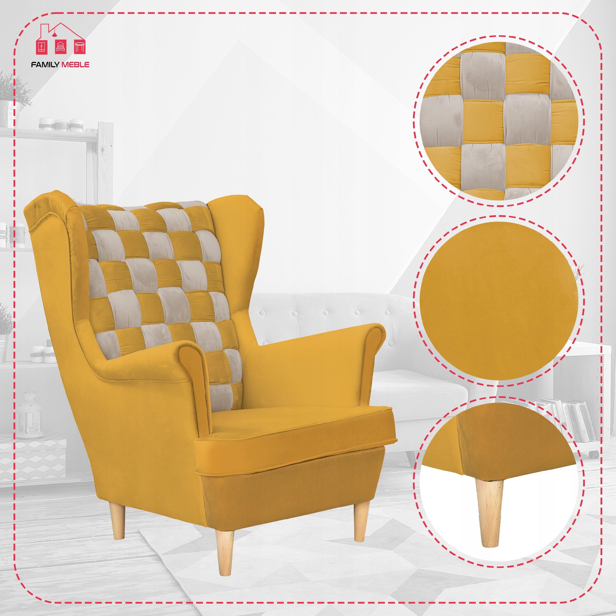 Fotel uszak Carol Duo skandynawski Family Meble miodowo siwy paski - obrazek 6