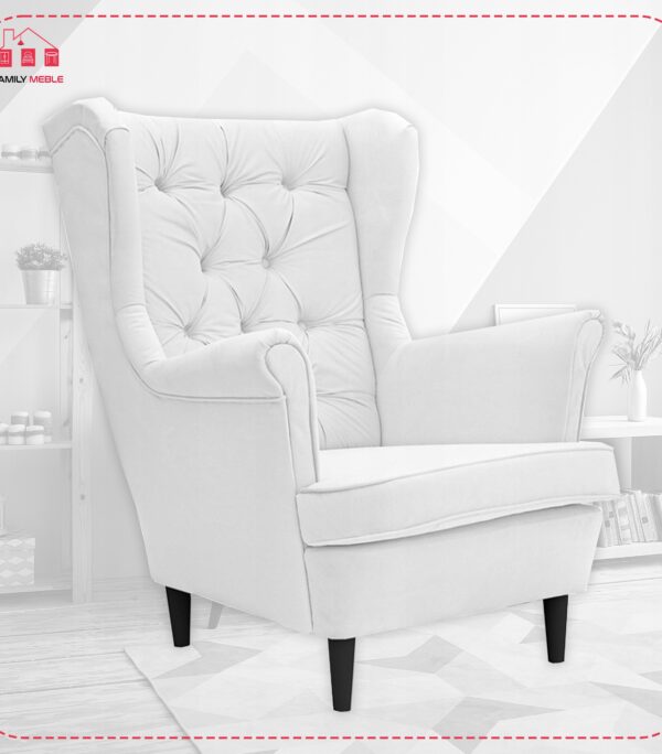 Fotel uszak Gaja skandynawski Famil Meble głęboko pikowana brudna biel