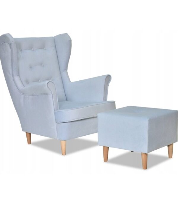 Fotel uszak Diana z podnóżkiem skandynawski Family Meble niebieski