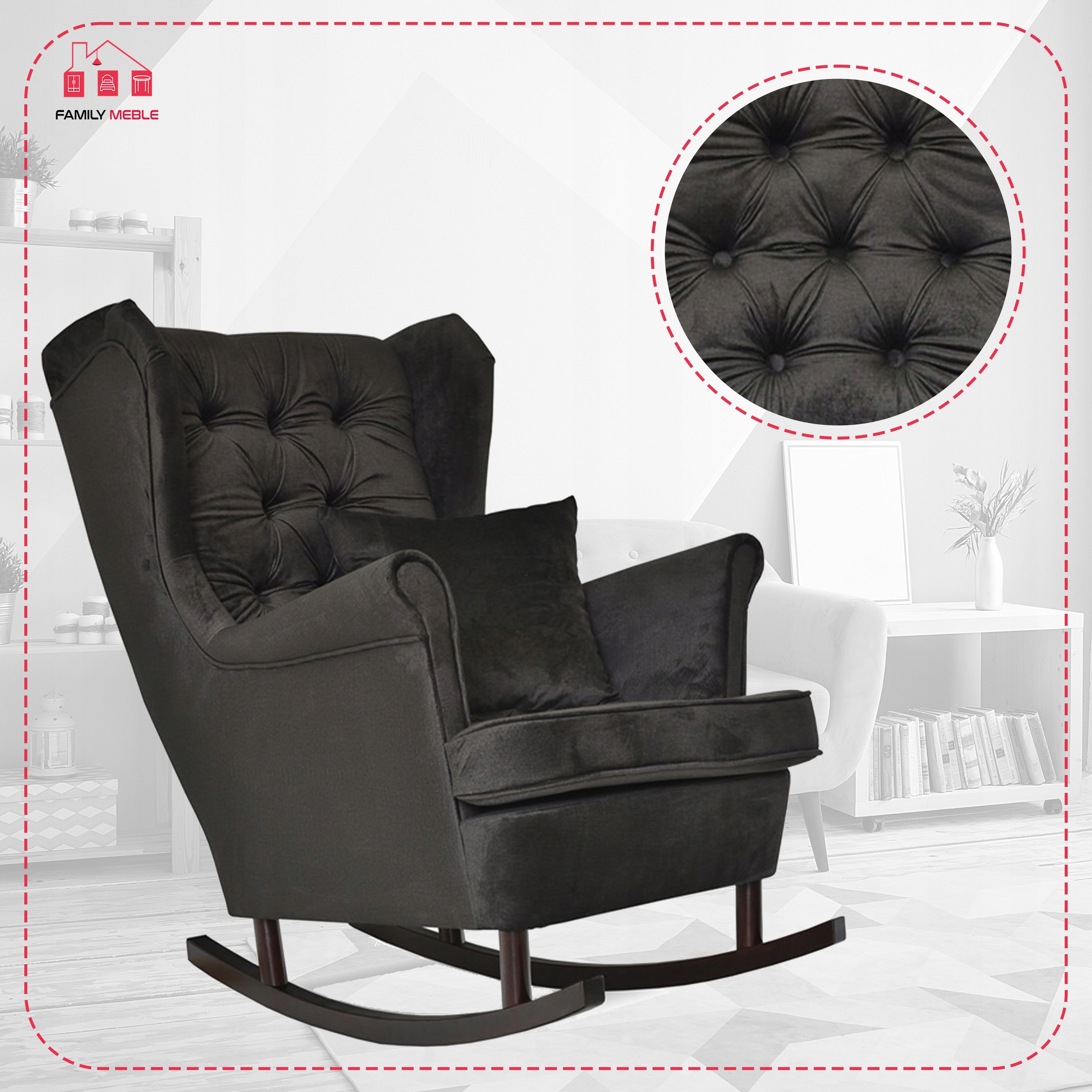 Fotel uszak bujany skandynawski Gaja Family Meble czarna oliwka - obrazek 6