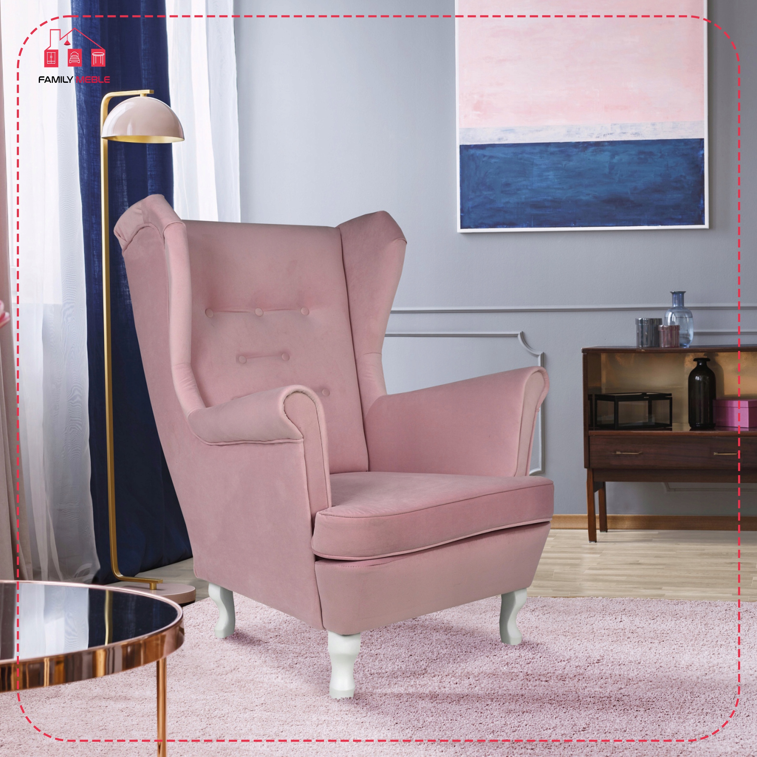 Fotel uszak Diana skandynawski Family Meble miedziany miły w dotyku rudy - obrazek 9