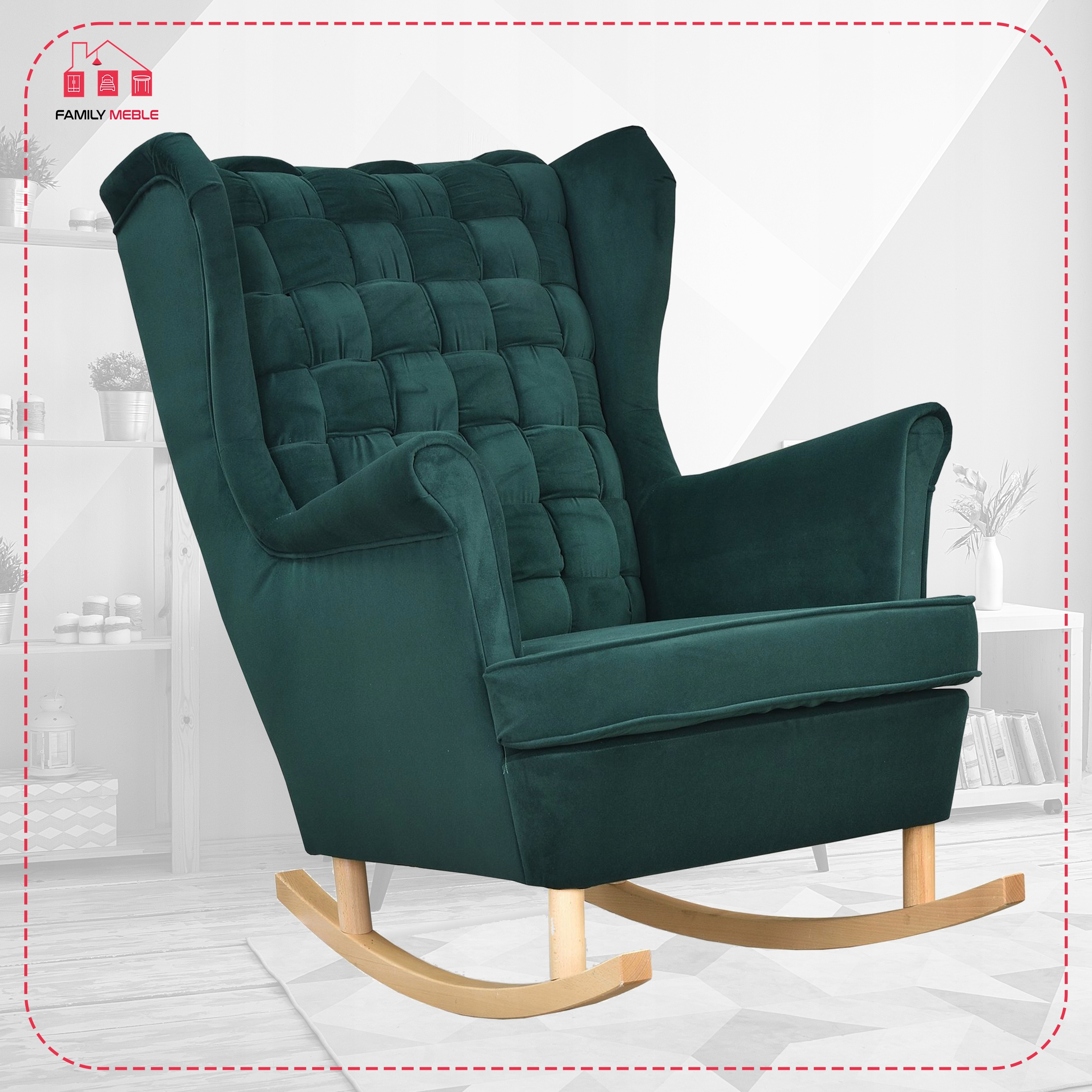 Fotel uszak Carol bujany skandynawski Family Meble butelkowa zieleń - obrazek 3