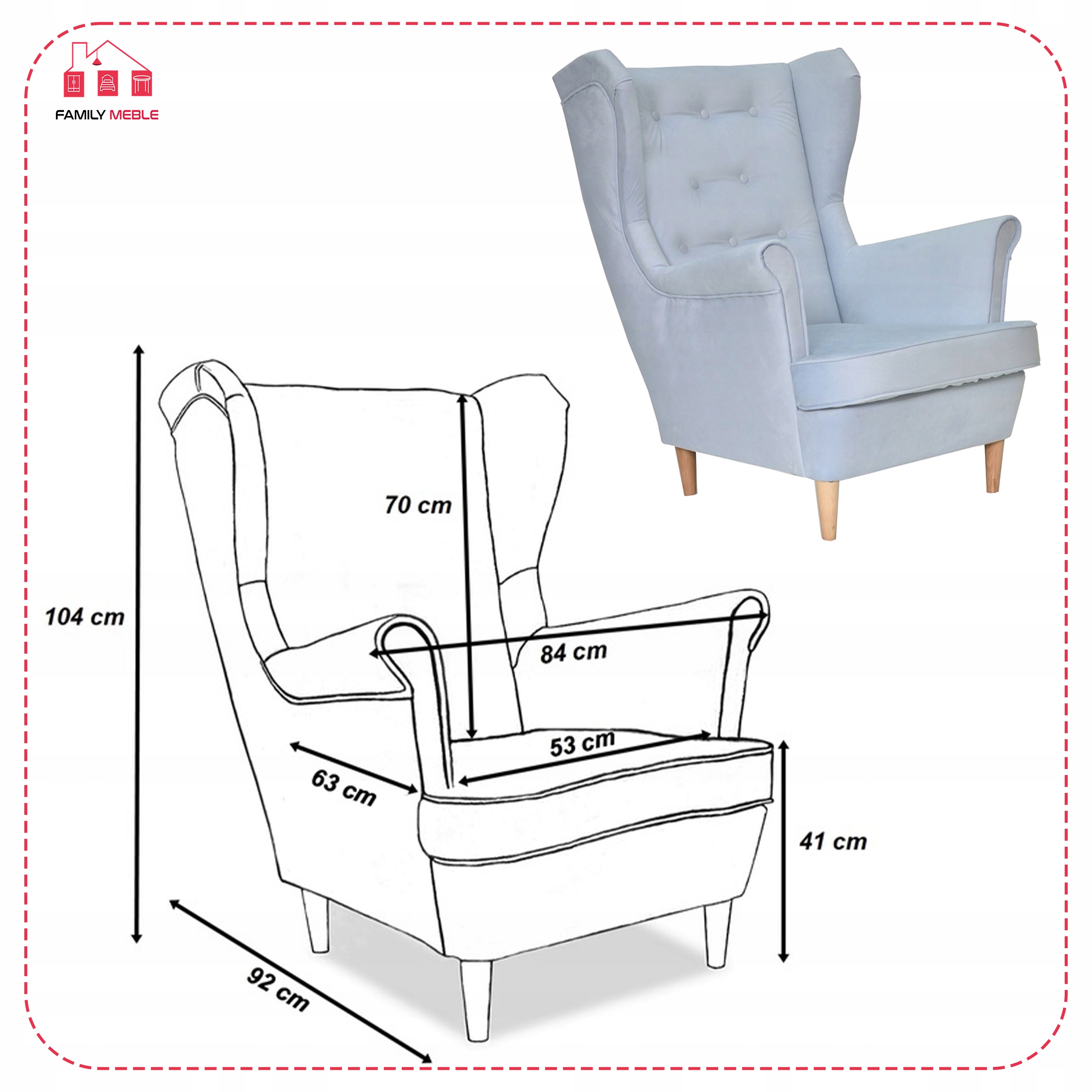 Fotel uszak Diana skandynawski Family Meble niebieski - obrazek 9