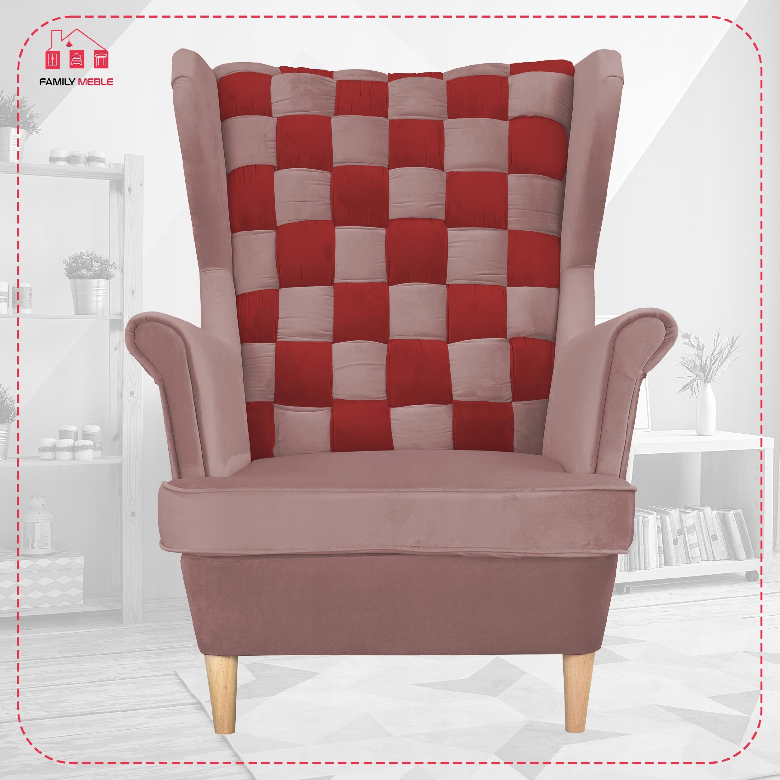 Fotel uszak Carol Duo skandynawski Family Meble liliowo bordowy paski - obrazek 2