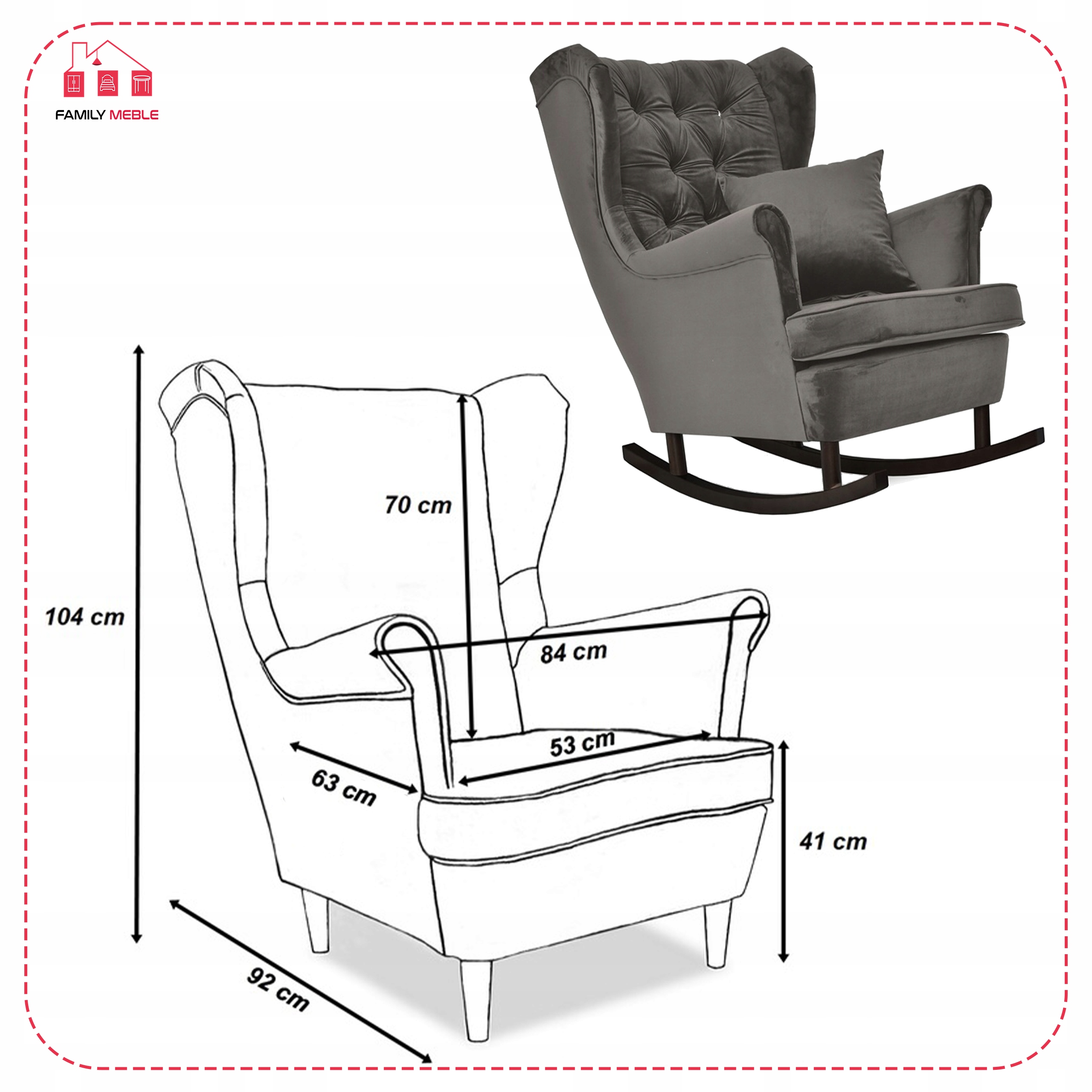 Fotel uszak Gaja bujany skandynawski Family Mebl brunatny szaro czarny - obrazek 8