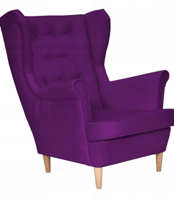 Fotel uszak Diana skandynawski Family Meble fuksja fiolet śliwka welur