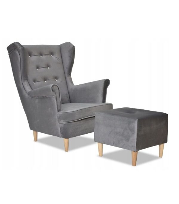 Fotel uszak Diana z podnóżkiem skandynawski Family Mebl szarość odcień
