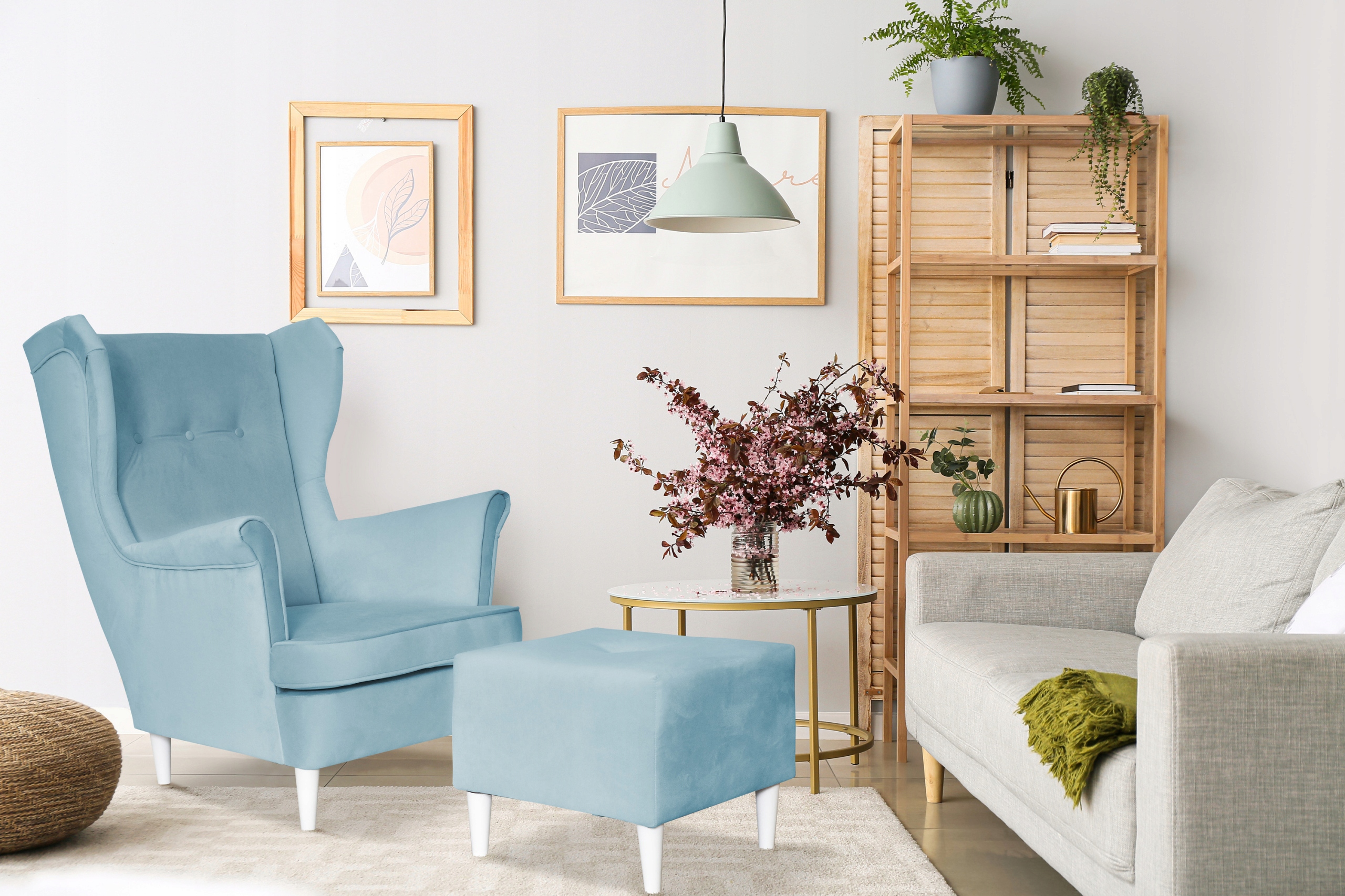 Fotel uszak ARI skandynawski Family Meble bordowy wiśniowy aksamit - obrazek 4