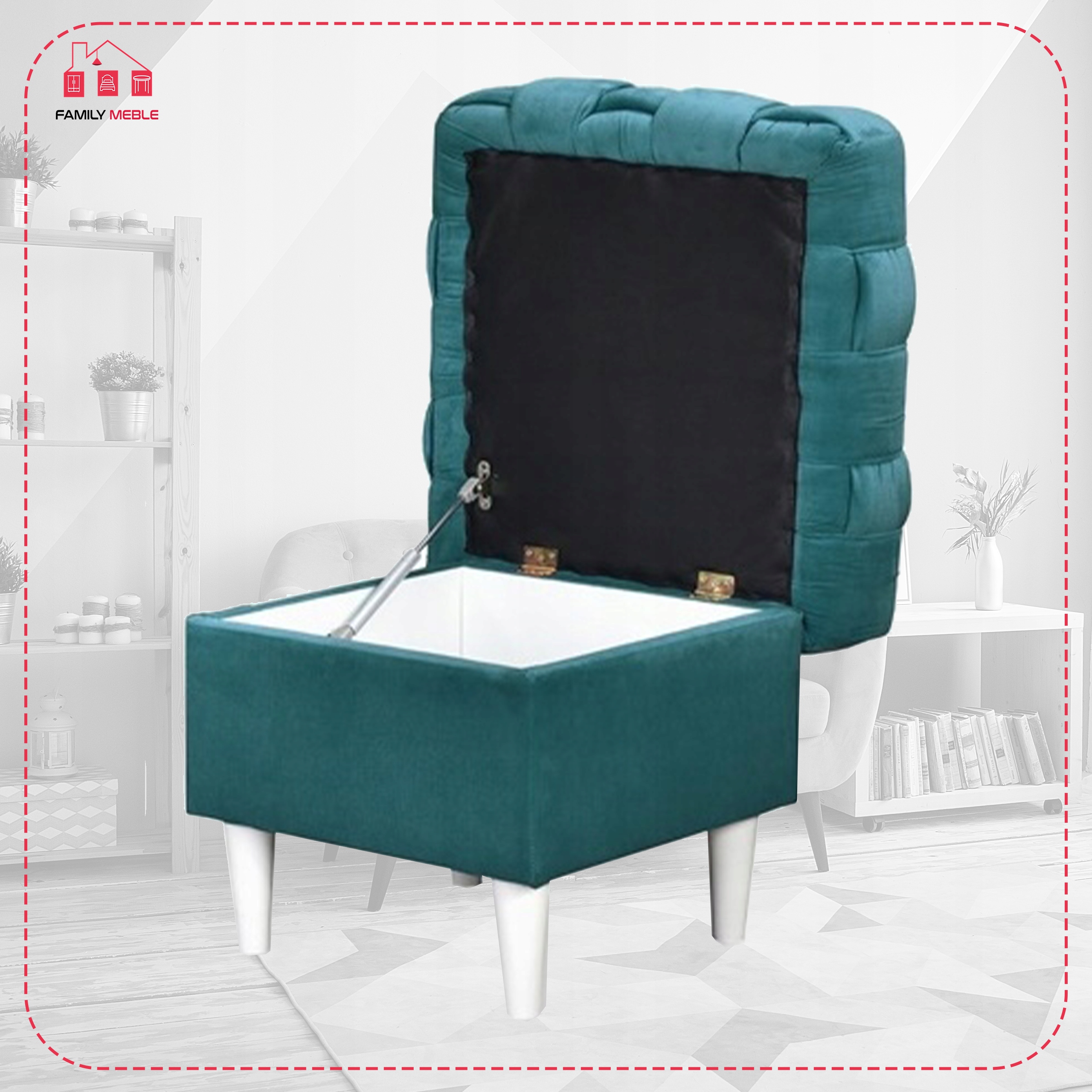 Fotel uszak Carol z podnóżkiem skandynawski Family Meble siwy aksamit - obrazek 8