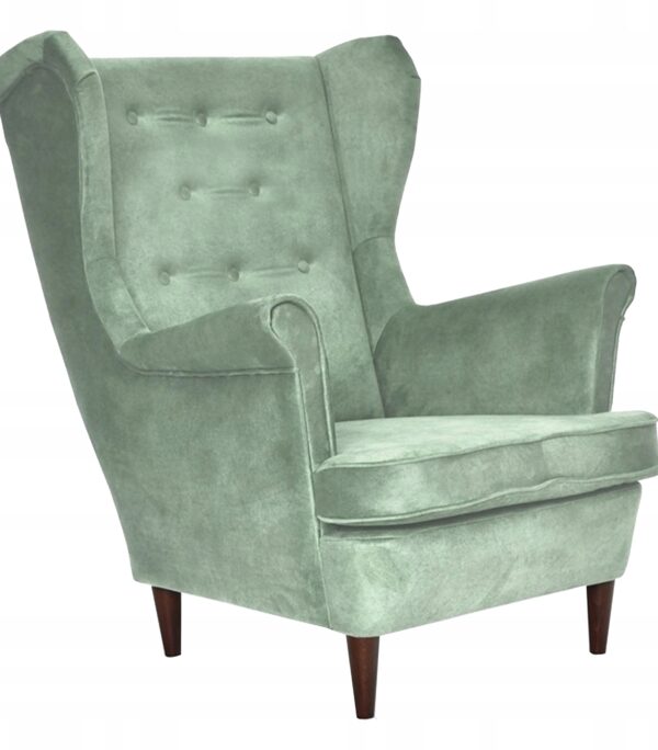 Fotel uszak Diana skandynawski Family Meble miętowy pistacjowy zamszowy