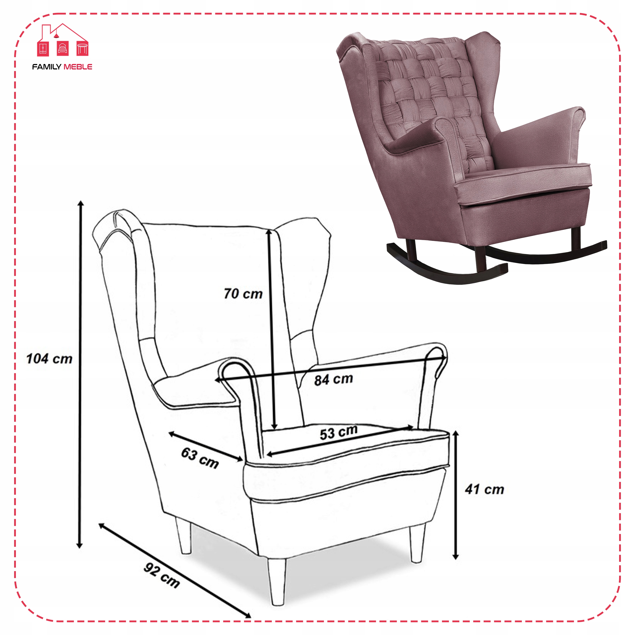 Fotel uszak Carol bujany skandynawski Family Meble brudny róż, różowy - obrazek 8