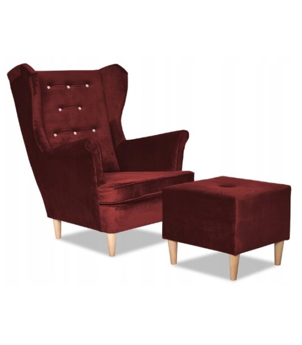 Fotel uszak Diana z podnóżkiem skandynawski Family Meble welurowy