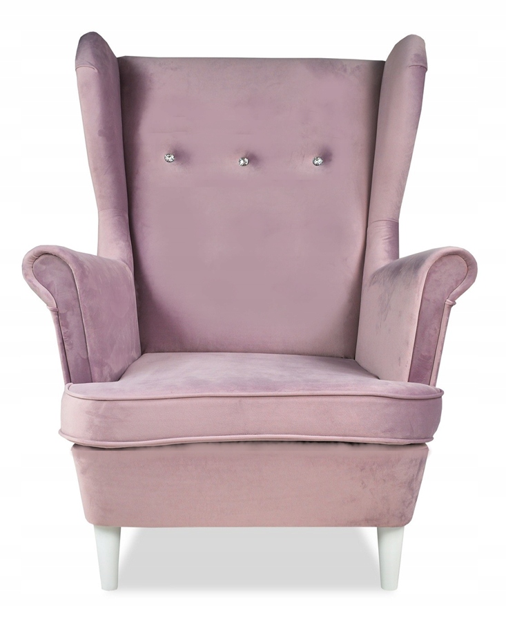 Fotel uszak ARI skandynawski Family Meble różowy brudny welur aksamit - obrazek 2