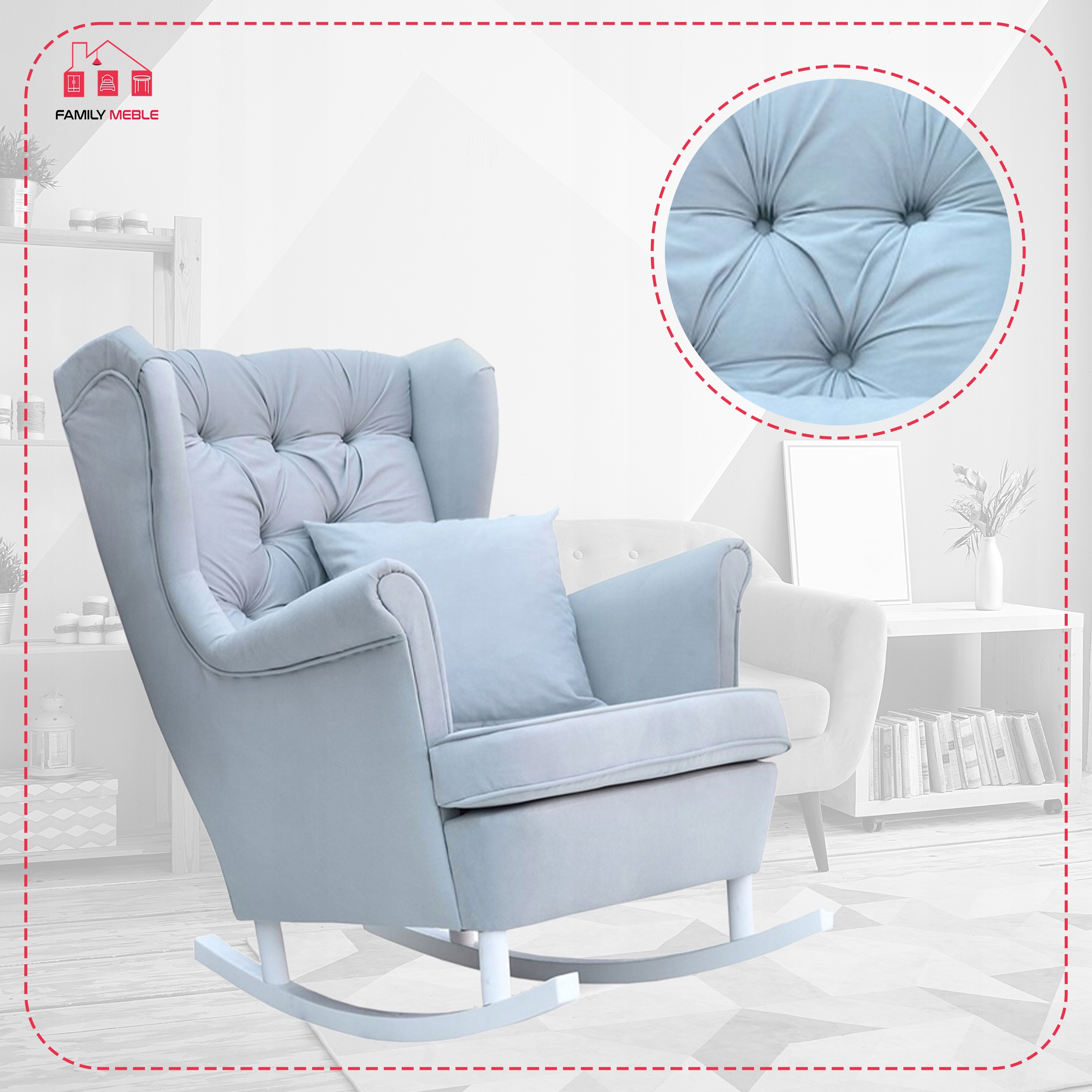 Fotel uszak bujany skandynawski Gaja Family Meble perłowy niebieski - obrazek 6