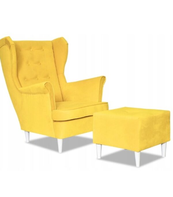 Fotel uszak Diana z podnóżkiem skandynawski Family Meble kanarkowy