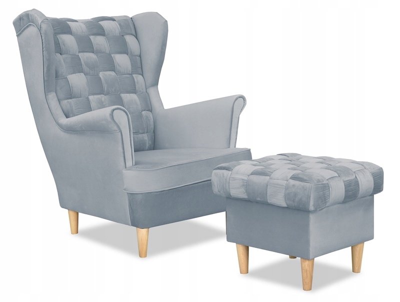 Fotel uszak Carol skandynawski Family Meble błękitno szary aksamit - obrazek 4