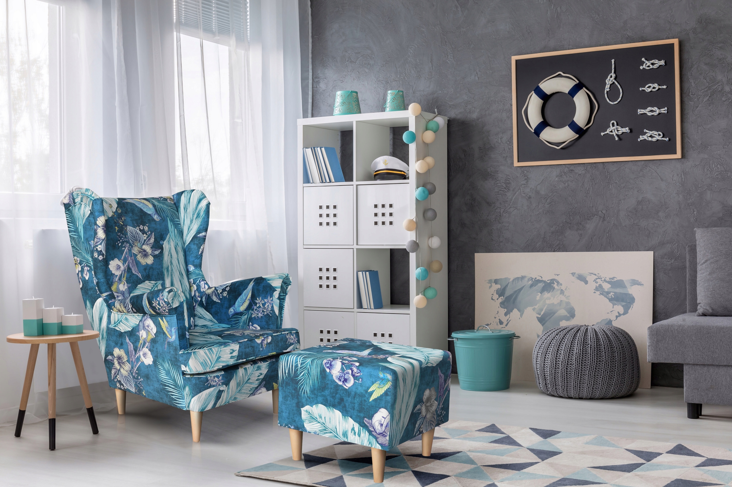 Fotel uszak ARI PRINT skandynawski Family Meble liście monstera tropik - obrazek 4