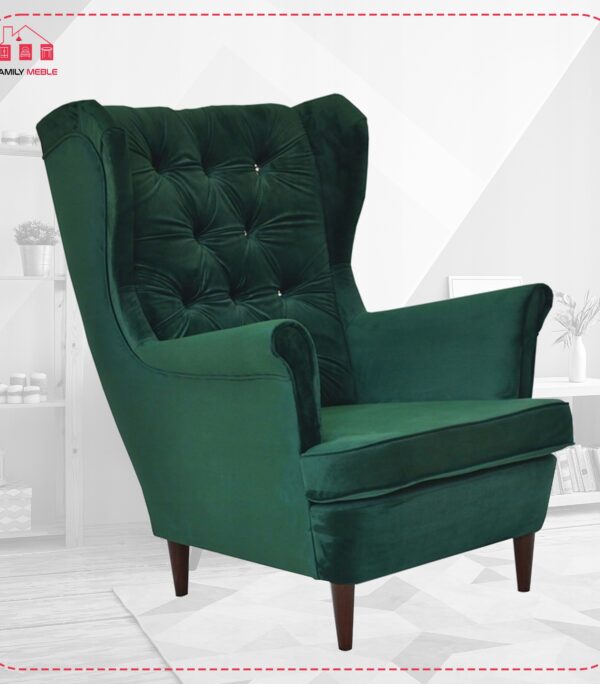 Fotel uszak Gaja skandynawski Family Meble ciemno zielona butelkowa