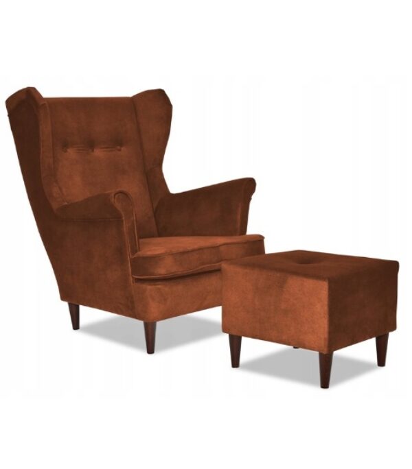 Fotel uszak Diana z podnóżkiem skandynawski Family Meble miedziany