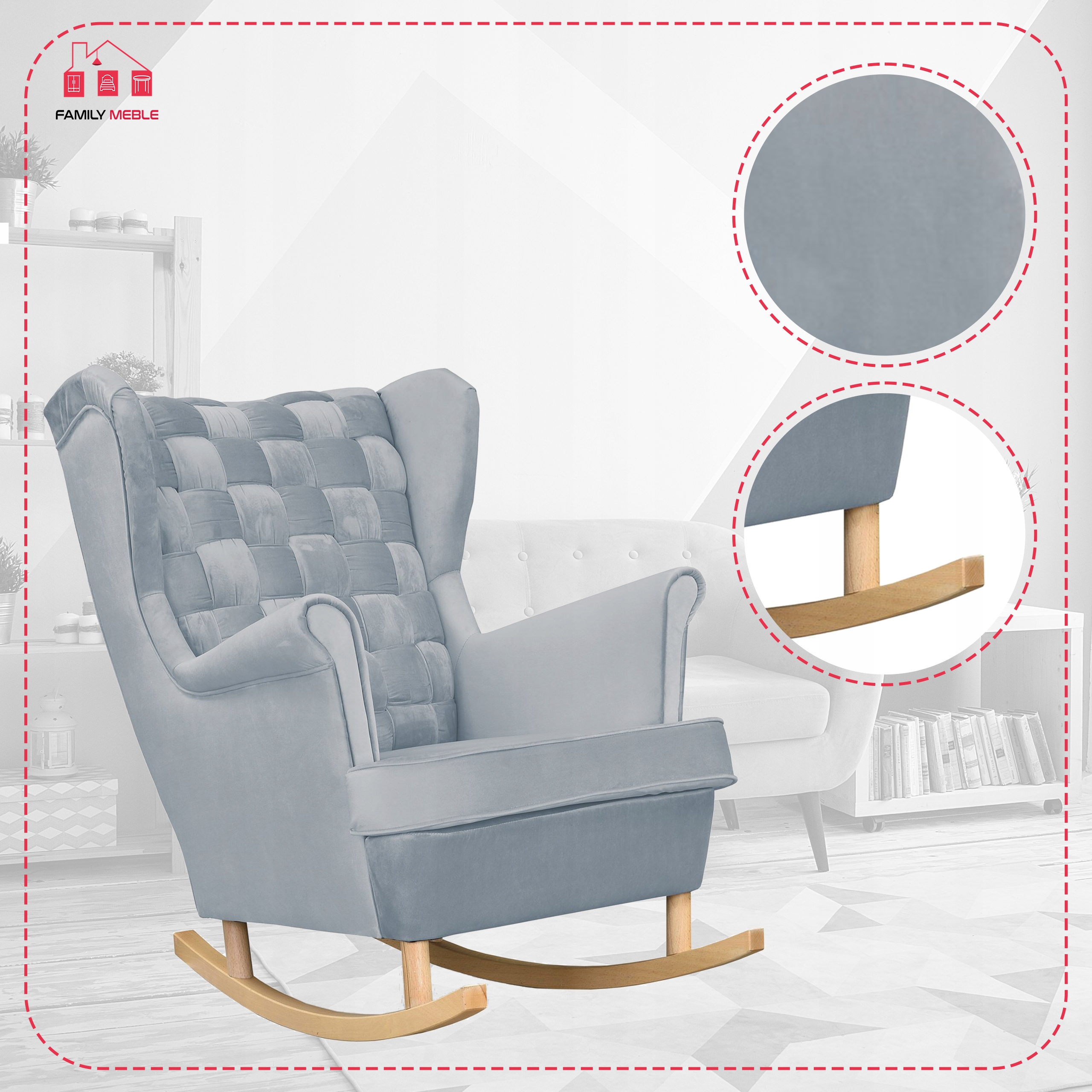 Fotel uszak Carol bujany skandynawski Family Meble stalowy, siwy jasny - obrazek 9